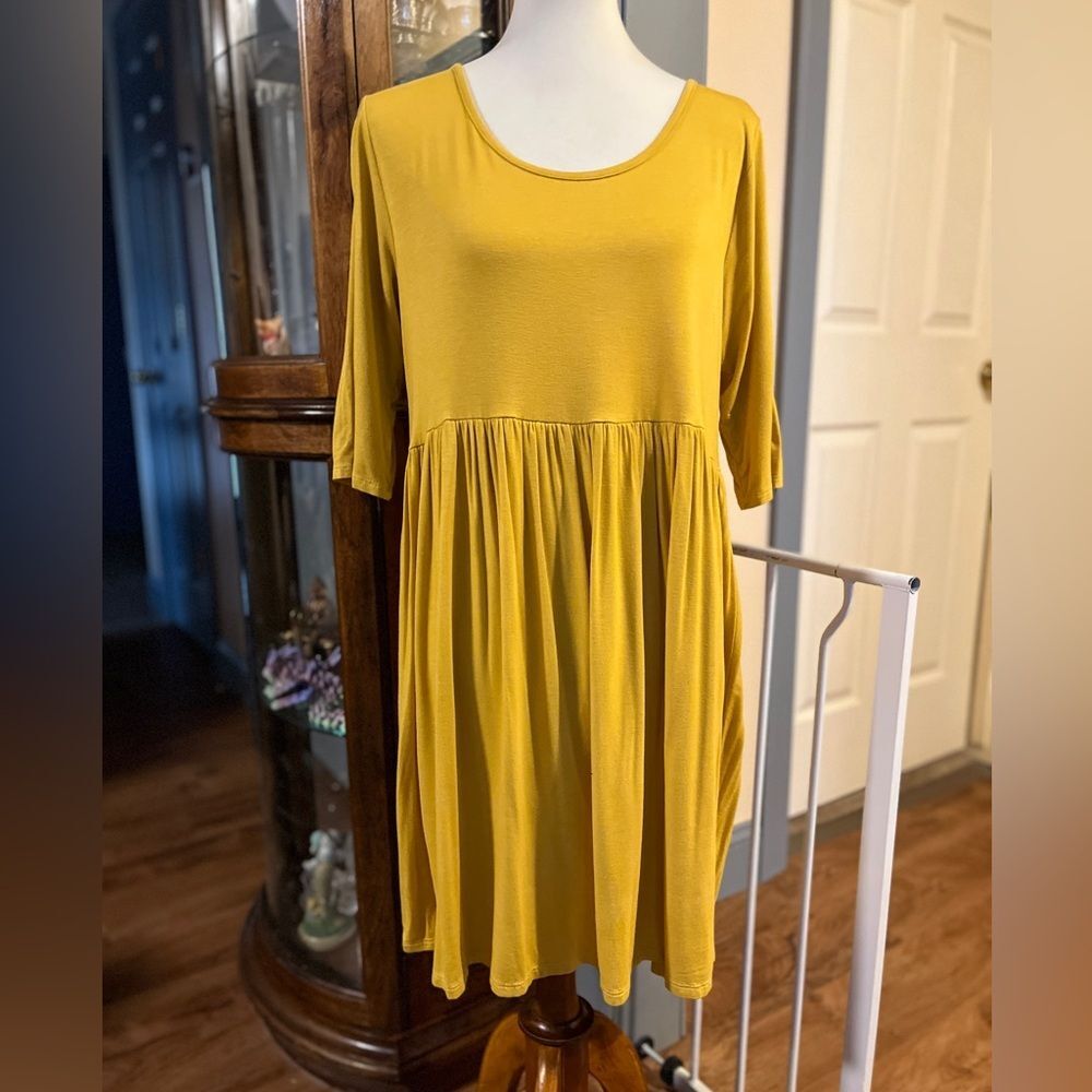 Elegant Mustard Yellow Babydoll Mini Dress With Stretch sz 2X